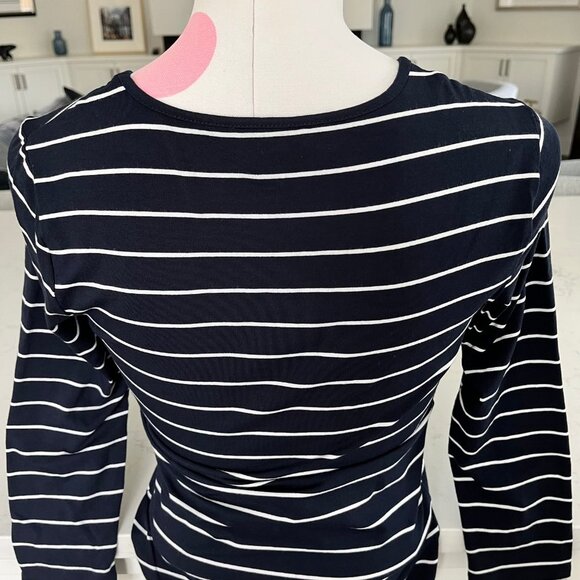Vince Camuto Casual 3/4 Sleeve Scoop Neck Striped Top Navy + White Sz XXS - Picture 6 of 9